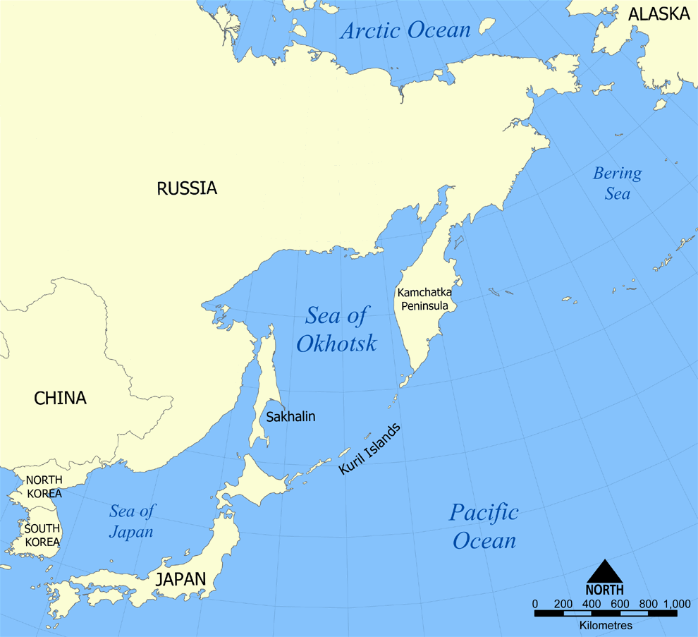 The Kuril Islands off the coasts of Russia and Japan