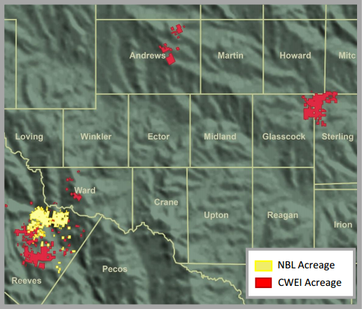 Noble Energy's Delaware footprint following acquisition of Clayton Williams