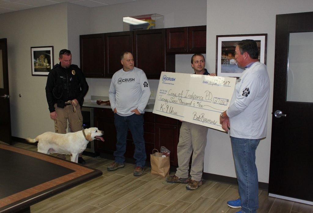 Hi-Crush presents Certain and the Independence City Police Department with funds for a new K9 unit