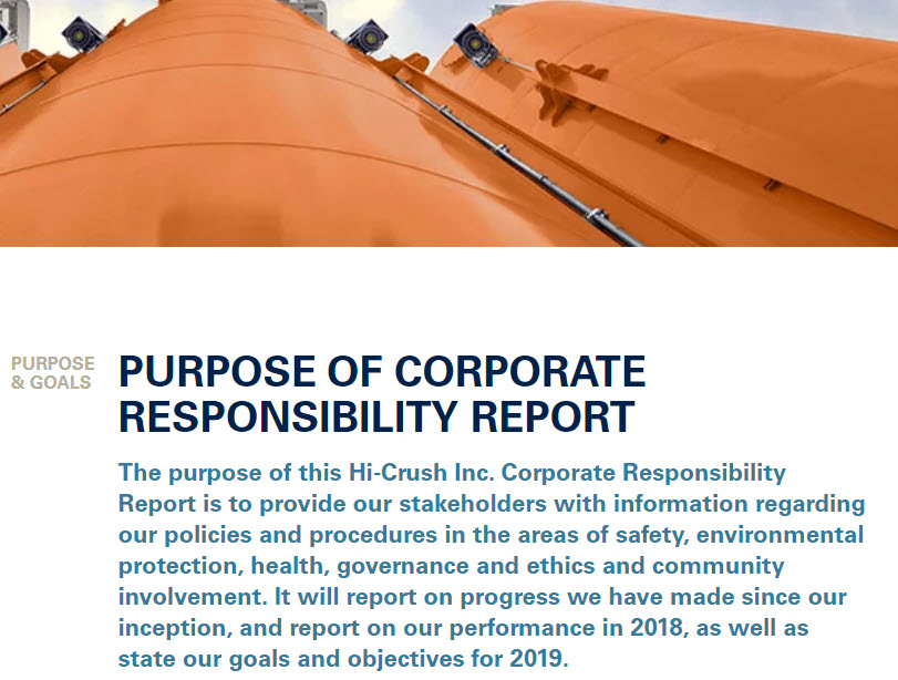 Hi-Crush Inc. Announces Release of Inaugural Corporate Responsibility Report -oilandgas360