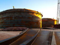 Construction of the Salt Tanks which provide efficient thermal energy storage[80] so that electricity can be generated after the sun goes down, and output can be scheduled to meet demand.[81] The 280 MW Solana Generating Station is designed to provide six hours of storage. This allows the plant to generate about 38% of its rated capacity over the course of a year.[82]