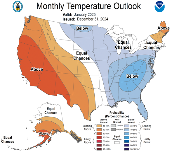 Figure 7: 1-Month Temperature Outlook, January 2025 National Weather Service: Climate Prediction Center National Oceanic And Atmospheric Administration (NOAA)
